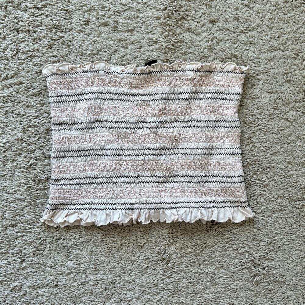 American Eagle Striped Ruffle Tube Top